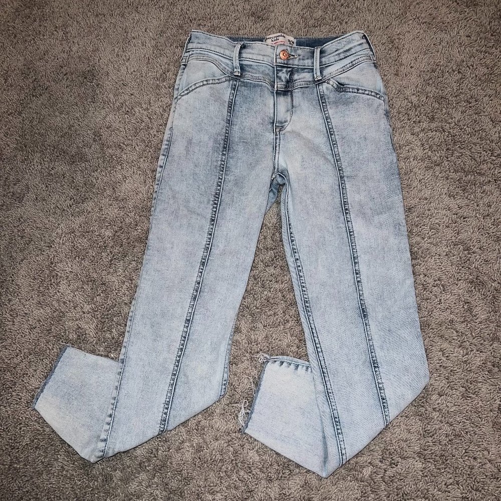 Abercrombie Kids Stretch High Rise Super Skinny Ankle Jean 13/14 Slim Fringe Hem